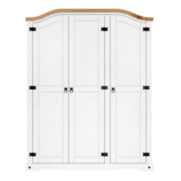 Mercers Furniture Corona White Painted 3 Door Arch Top Wardrobe Triple Solid Wood Pine With Mexican Styling Wooden - thumbnail 3