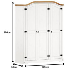 Mercers Furniture Corona White Painted 3 Door Arch Top Wardrobe Triple Solid Wood Pine With Mexican Styling Wooden - thumbnail 4