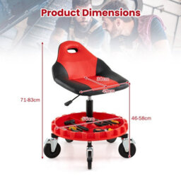 Costway Rolling Garage Stool 5-Wheel Pneumatic Creeper Seat W/ 71-83 Cm Adjustable Height - thumbnail 2