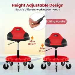 Costway Rolling Garage Stool 5-Wheel Pneumatic Creeper Seat W/ 71-83 Cm Adjustable Height - thumbnail 6