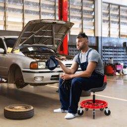 Costway Rolling Garage Stool 5-Wheel Pneumatic Creeper Seat W/ 71-83 Cm Adjustable Height - thumbnail 3