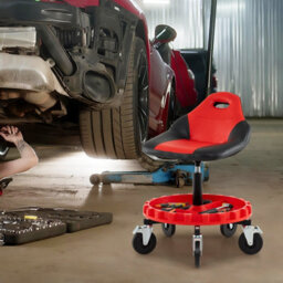 Costway Rolling Garage Stool 5-Wheel Pneumatic Creeper Seat W/ 71-83 Cm Adjustable Height - thumbnail 4