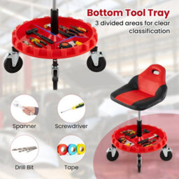 Costway Rolling Garage Stool 5-Wheel Pneumatic Creeper Seat W/ 71-83 Cm Adjustable Height - thumbnail 9
