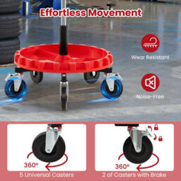 Costway Rolling Garage Stool 5-Wheel Pneumatic Creeper Seat W/ 71-83 Cm Adjustable Height - thumbnail 8