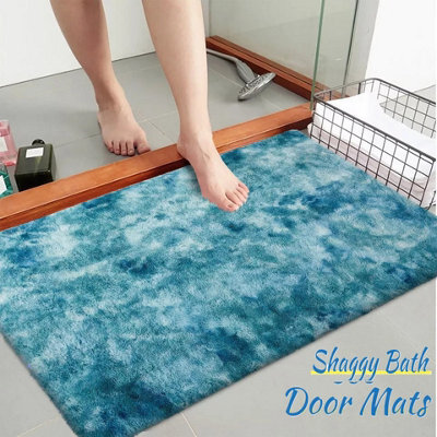 Ameha Tye Dye Teal Shaggy Rugs, 50 X 80 Cm Small Door Mats For Bedside Soft Thick Pile Rug - image 1