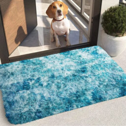 Ameha Tye Dye Teal Shaggy Rugs, 50 X 80 Cm Small Door Mats For Bedside Soft Thick Pile Rug - thumbnail 4