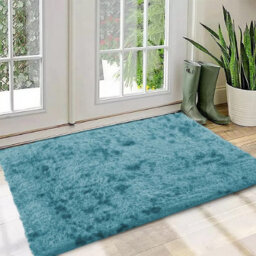 Ameha Tye Dye Teal Shaggy Rugs, 50 X 80 Cm Small Door Mats For Bedside Soft Thick Pile Rug - thumbnail 7