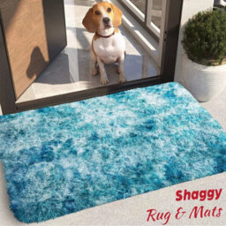 Ameha Tye Dye Teal Shaggy Rugs, 50 X 80 Cm Small Door Mats For Bedside Soft Thick Pile Rug - thumbnail 2