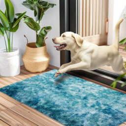 Ameha Tye Dye Teal Shaggy Rugs, 50 X 80 Cm Small Door Mats For Bedside Soft Thick Pile Rug - thumbnail 3