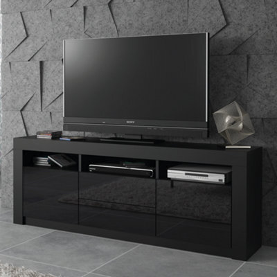 Modern Tv Unit 160Cm Black With High Gloss Doors - Creative Furniture - image 1