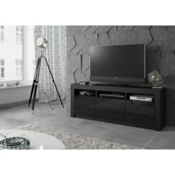 Modern Tv Unit 160Cm Black With High Gloss Doors - Creative Furniture - thumbnail 3