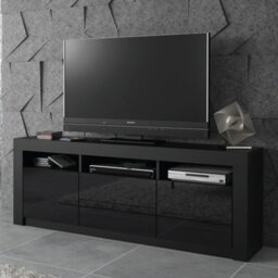 Modern Tv Unit 160Cm Black With High Gloss Doors - Creative Furniture