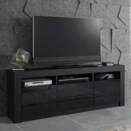 Modern Tv Unit 160Cm Black With High Gloss Doors - Creative Furniture - thumbnail 7