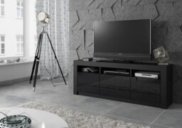 Modern Tv Unit 160Cm Black With High Gloss Doors - Creative Furniture - thumbnail 6