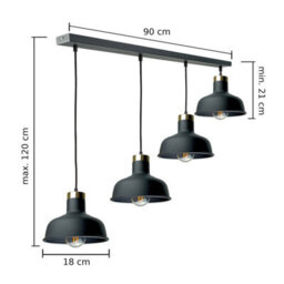 Luminosa Lighting Luminosa Hebe Bar Pendant Ceiling Light Black, Gold 4X E27 - thumbnail 3