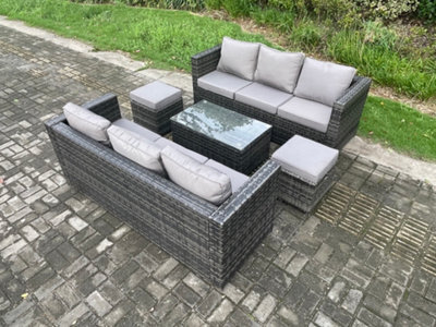 Fimous 8 Seater Rattan Garden Furniture Set Outdoor Patio Sofa Set With Oblong Coffee Table Small Footstools Dark Grey Mixed - image 1