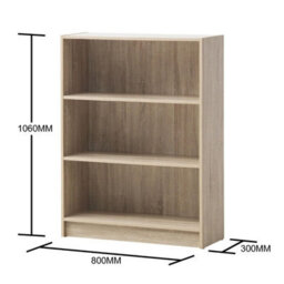 Timber Art Design 3 Tier Bookcase Wide Display Shelving Storage Unit Wood Furniture Sonoma Oak - thumbnail 3