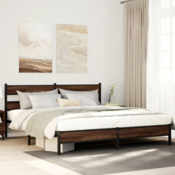 Berkfield Metal Bed Frame Without Mattress Brown Oak 193X203 Cm - thumbnail 1