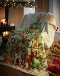 Just So Home Christmas Xmas Tree Printed Luxury Reversible Ultra Plush And Sherpa Fleece Throw 130Cm X 170Cm