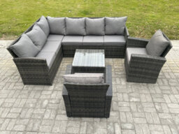 Fimous 8 Seater Outdoor Garden Furniture Set Wicker Pe Rattan Corner Sofa Set With Square Coffee Table 2 Armchairs - thumbnail 2
