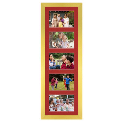 AK Frames 26X8 Gold Modern Multi Photo Frame With Crimson Mount - Holds 5 Apertures (5X) 6X4 Photos - image 1