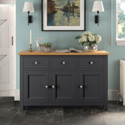 Farro Charcoal Large Sideboard Fully Assembled - Painted With Oak Top By Roseland Furniture - thumbnail 3