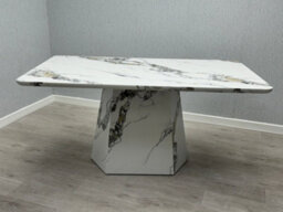 Stratus Interiors Capri Modern Dining Table With White Marble Effect Top And Chunky Base - 160 Cm - thumbnail 1