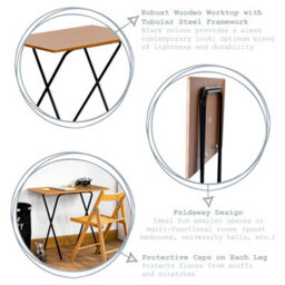 Harbour Housewares Wooden Folding Desk & Chair Set - Natural/black - thumbnail 2