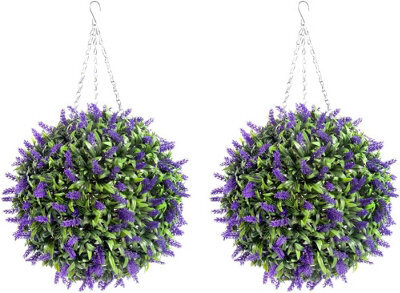 Pair Of Best Artificial 38Cm Purple Lush Lavender Hanging Basket Flower Topiary Ball - Weather & Fade Resistant - image 1