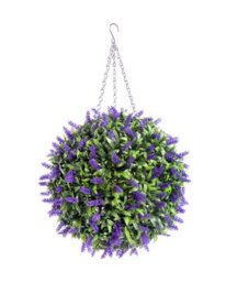 Pair Of Best Artificial 38Cm Purple Lush Lavender Hanging Basket Flower Topiary Ball - Weather & Fade Resistant - thumbnail 3
