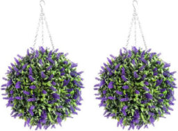 Pair Of Best Artificial 38Cm Purple Lush Lavender Hanging Basket Flower Topiary Ball - Weather & Fade Resistant - thumbnail 1