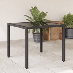 Walplus Garden Table With Glass Top Black 90X90X75 Cm Poly Rattan - thumbnail 1
