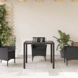 Walplus Garden Table With Glass Top Black 90X90X75 Cm Poly Rattan - thumbnail 3