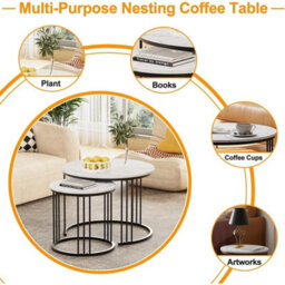 Set Of 2 Black & White Marble Finish Round Coffee Tables - thumbnail 4