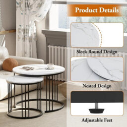 Set Of 2 Black & White Marble Finish Round Coffee Tables - thumbnail 3