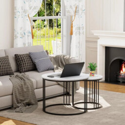 Set Of 2 Black & White Marble Finish Round Coffee Tables - thumbnail 5