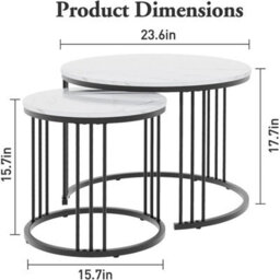 Set Of 2 Black & White Marble Finish Round Coffee Tables - thumbnail 2