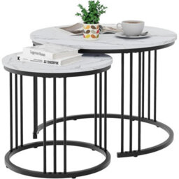 Set Of 2 Black & White Marble Finish Round Coffee Tables - thumbnail 1