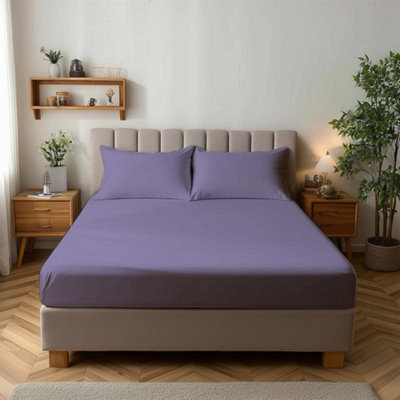 Microfibre Soft Touch Fitted Sheet 25Cm Skirt Plain Dyed Bed Linen Lilac - image 1