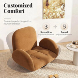 Folding Sofa Chair Lazy Floor Bed Adjustable Backrest Armrests Swivel - thumbnail 4