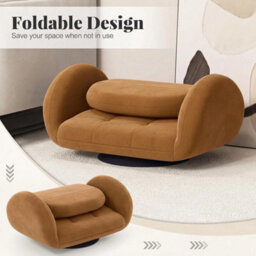 Folding Sofa Chair Lazy Floor Bed Adjustable Backrest Armrests Swivel - thumbnail 5
