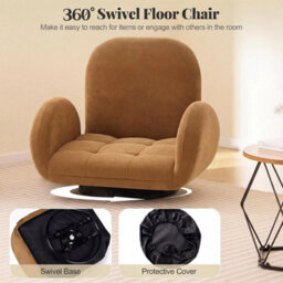 Folding Sofa Chair Lazy Floor Bed Adjustable Backrest Armrests Swivel - thumbnail 3