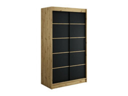 Arte Leto T Contemporary 2 Sliding Door Wardrobe 5 Shelves 2 Rails Black Matt And Oak Effect (H)2000mm (W)1200mm (D)620mm - thumbnail 1