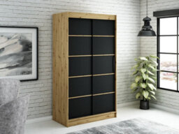 Arte Leto T Contemporary 2 Sliding Door Wardrobe 5 Shelves 2 Rails Black Matt And Oak Effect (H)2000mm (W)1200mm (D)620mm - thumbnail 2