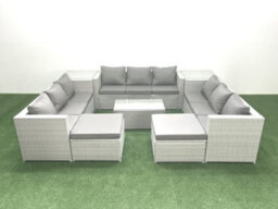 Fimous Rattan Garden Outdoor Furniture Set 11 Seater Garden Sofa Coffee Table Set 2 Big Stools 2 Side Tables Light Grey - thumbnail 2
