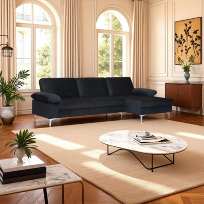 Eco Living Ravenna Velvet Sectional Corner Right Hand Facing Sofa In Black - image 1