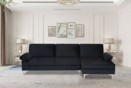 Eco Living Ravenna Velvet Sectional Corner Right Hand Facing Sofa In Black - thumbnail 2