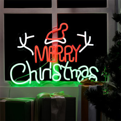Electrovision Xmas Haus Silhouette Neon Light 36X40Cm Usb Led Christmas Decoration - Merry Christmas