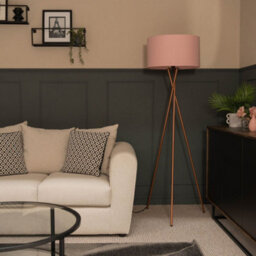 Valuelights Camden Copper Tripod Floor Lamp With Blush Drum Shade And Bulb - thumbnail 5