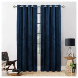 Ameha Navy Velvet Curtains 66X90 Inches Eyelet Ready Made Thermal Insulated Window Curtain Pair For Living Room Bedroom - thumbnail 2